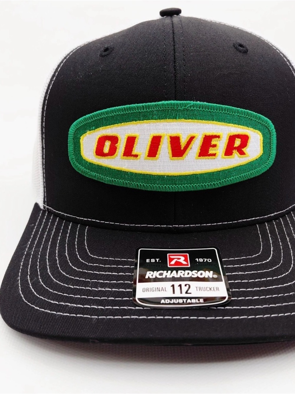 Oliver Tractors Hat Embroidered Patch Cap Mesh Snapback Richardson 112 B&W